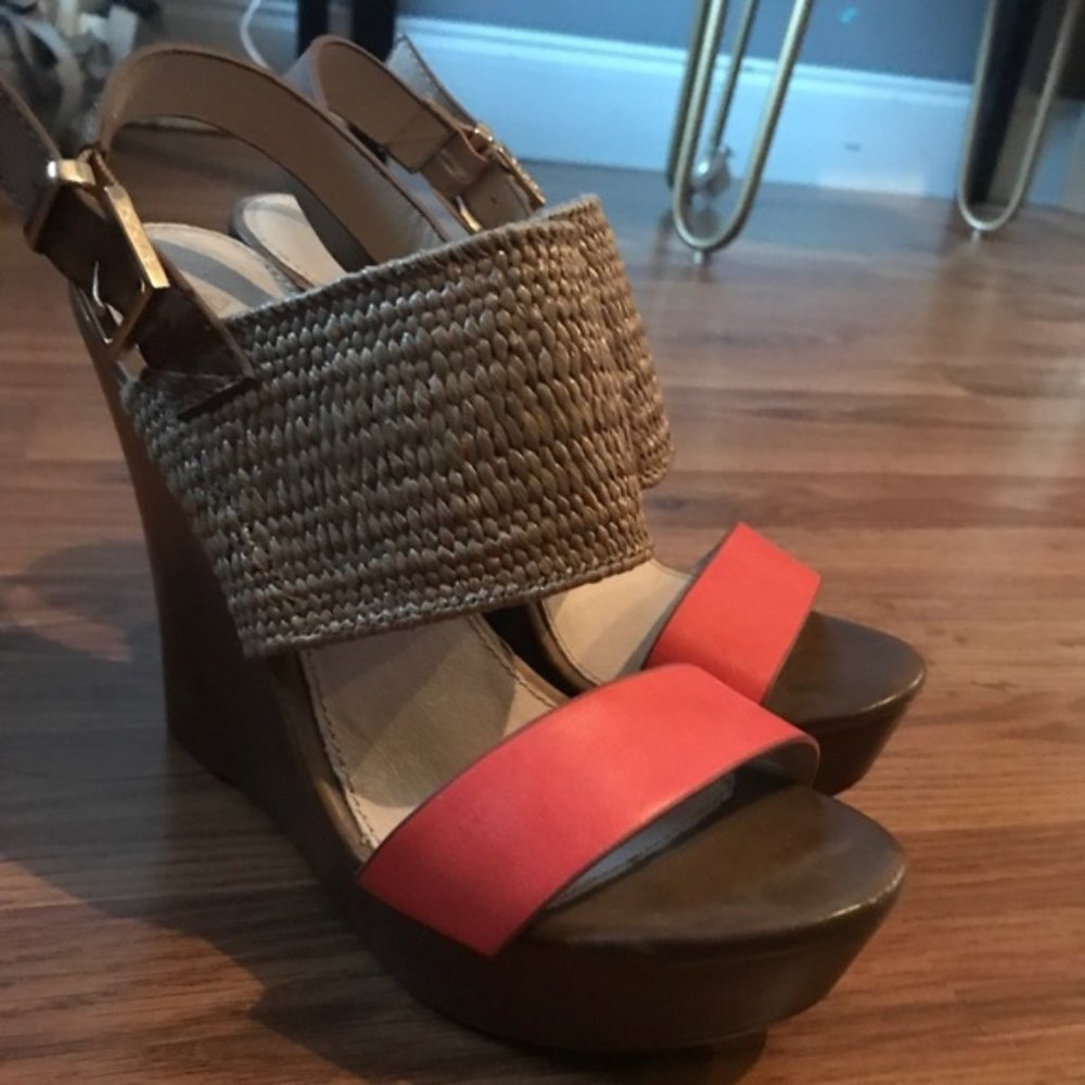 Aldo Tan and Coral Wedge Sandals size 6.5